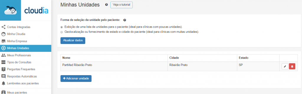 Menu “Perguntas Frequentes” - Cloudia - Chatbot para clínicas modernas