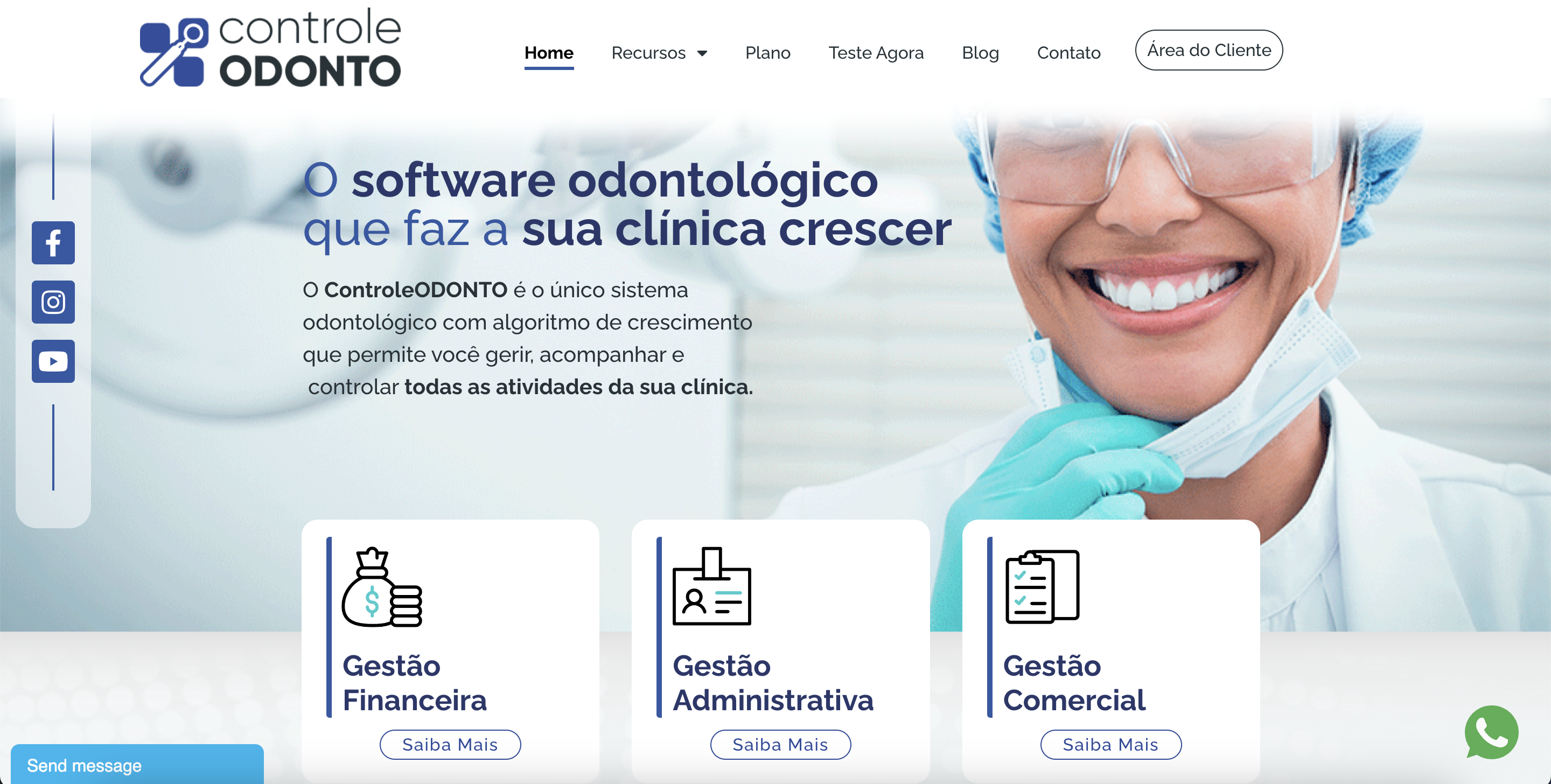 página inicial do site controleODONTO software odontológico