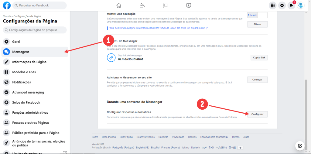 Configurações da página do Facebook para potencializar o uso do seu chatbot de atendimento automático