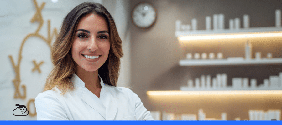 Profissional de beleza em seu consultório. Destaque para a modernização do atendimento com WhatsApp para clínicas de estética.