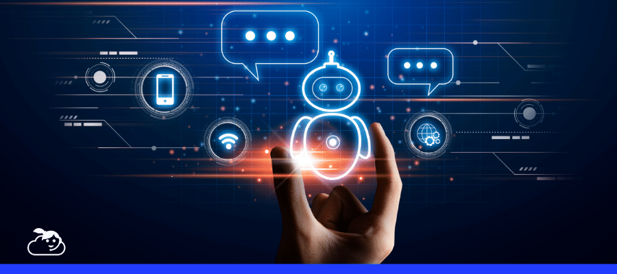 Chatbot com ícones de comunicação digital representando agendamento automático e atendimento 24/7 em clínicas durante o recesso de fim de ano