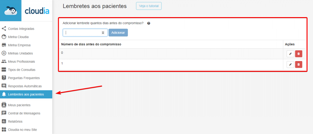 Menu “Perguntas Frequentes” - Cloudia - Chatbot para clínicas modernas