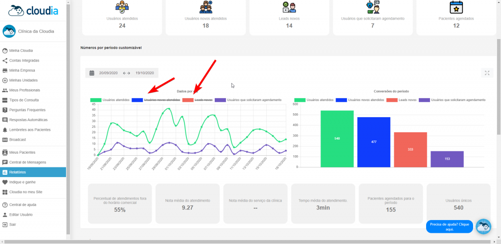 Menu “Perguntas Frequentes” - Cloudia - Chatbot para clínicas com