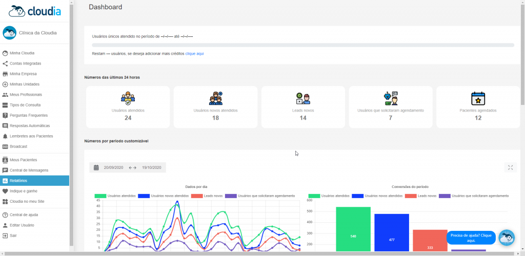 Menu “Perguntas Frequentes” - Cloudia - Chatbot para clínicas com